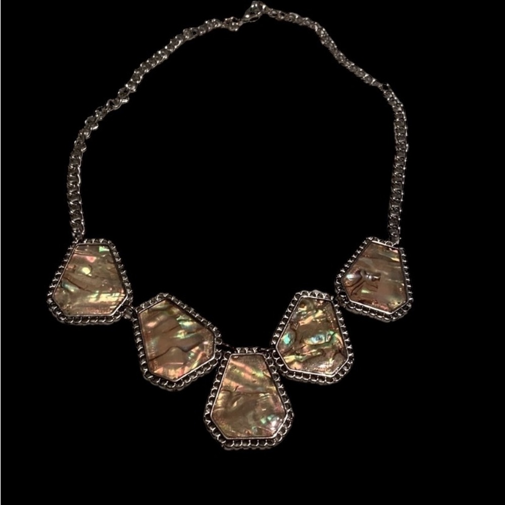 Abalone gemstone geometric Statement choker necklace. 16” with 4” extender.